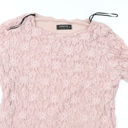 Forever Womens Pink Floral Lace Basic Blouse Size M