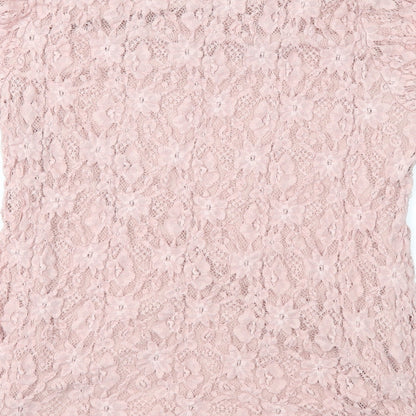 Forever Womens Pink Floral Lace Basic Blouse Size M
