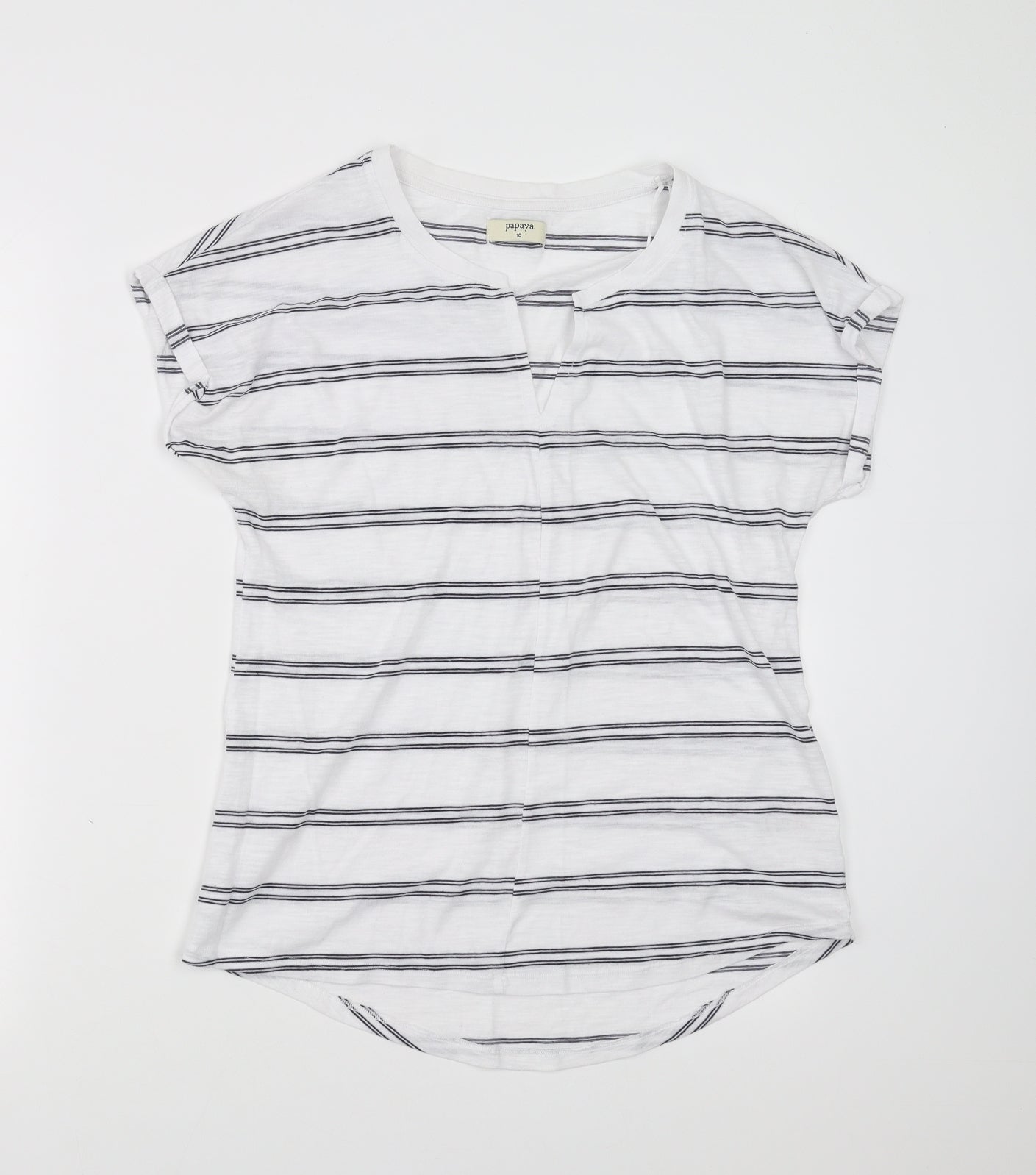 Papaya Womens White Striped  Basic T-Shirt Size 10