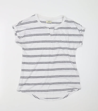Papaya Womens White Striped  Basic T-Shirt Size 10