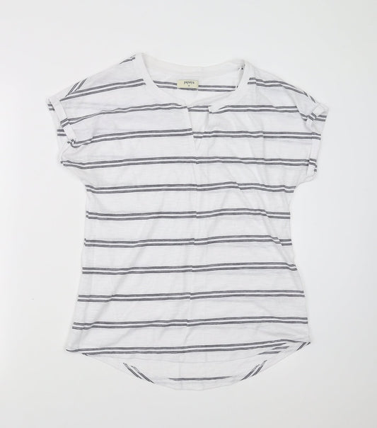 Papaya Womens White Striped  Basic T-Shirt Size 10