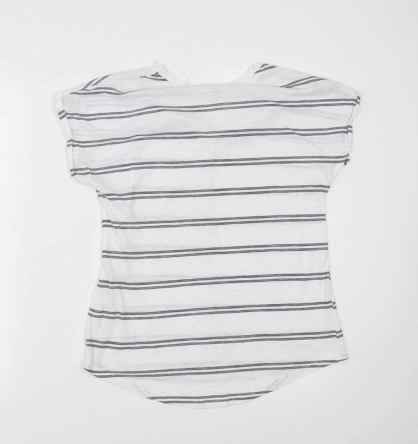 Papaya Womens White Striped  Basic T-Shirt Size 10