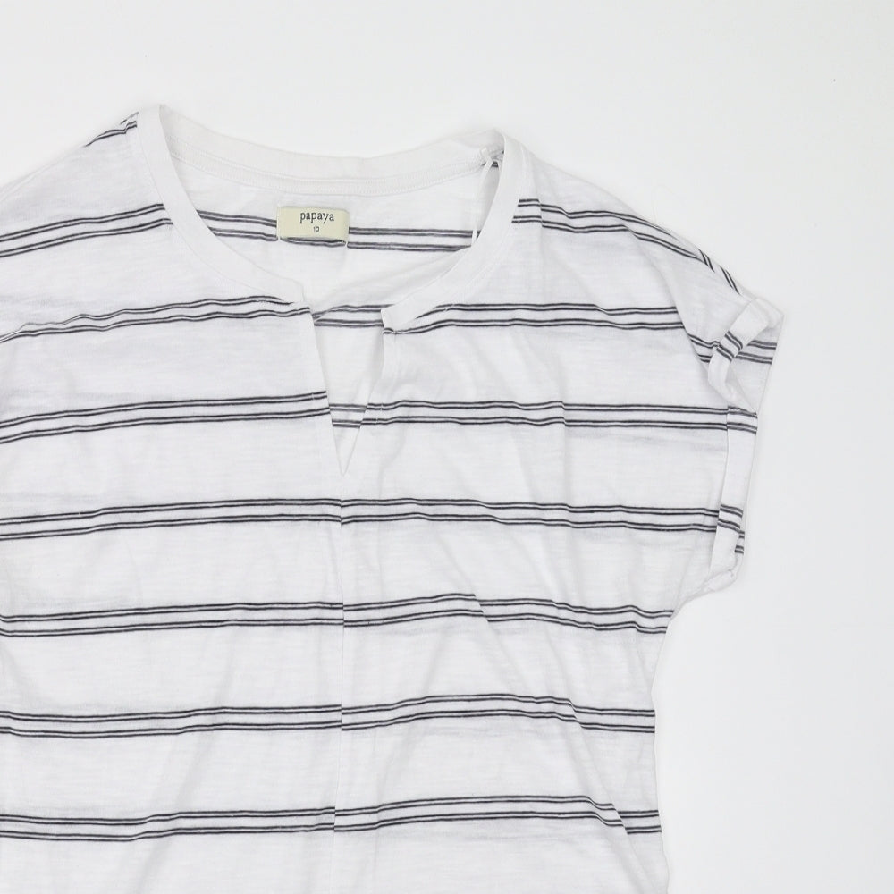 Papaya Womens White Striped  Basic T-Shirt Size 10