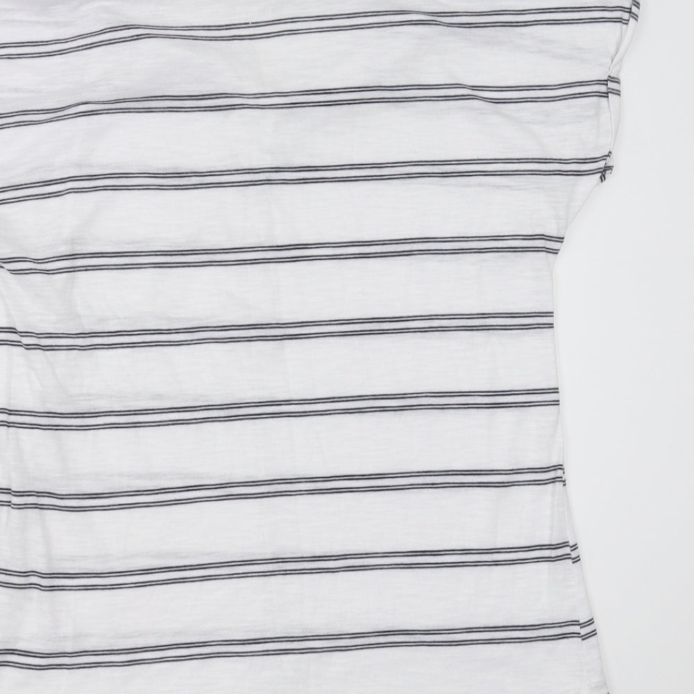 Papaya Womens White Striped  Basic T-Shirt Size 10