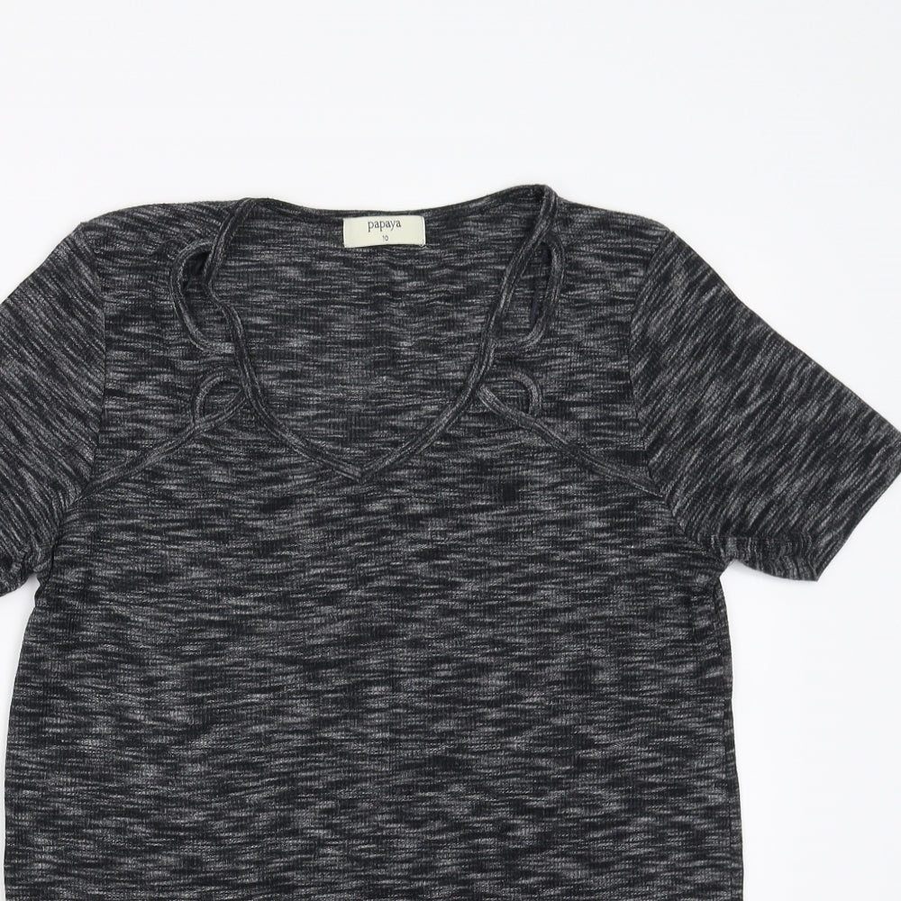 Papaya Womens Grey   Basic T-Shirt Size 10  - Cut out detail