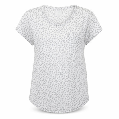 Matalan Womens White Geometric  Top Pyjama Top Size M  - Star pattern