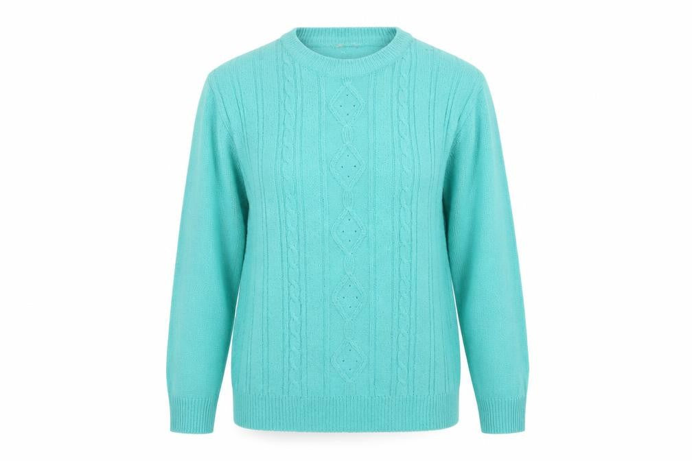 Front view of Akal Collection women’s green jumper, size S