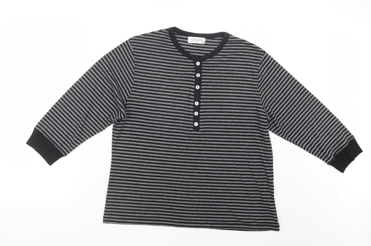 Front view of Fabrizio women’s grey striped knit jumper, size XL