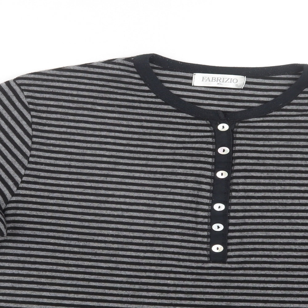 Close-up detail of Fabrizio women’s grey striped knit jumper, size XL