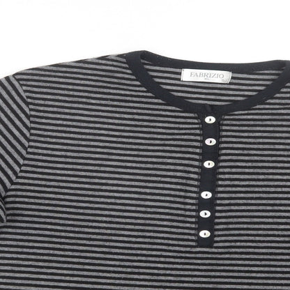 Close-up detail of Fabrizio women’s grey striped knit jumper, size XL