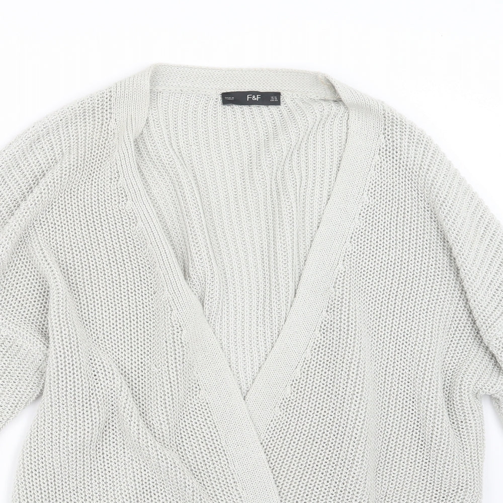 F&F Womens Grey  Knit Cardigan Jumper Size 14
