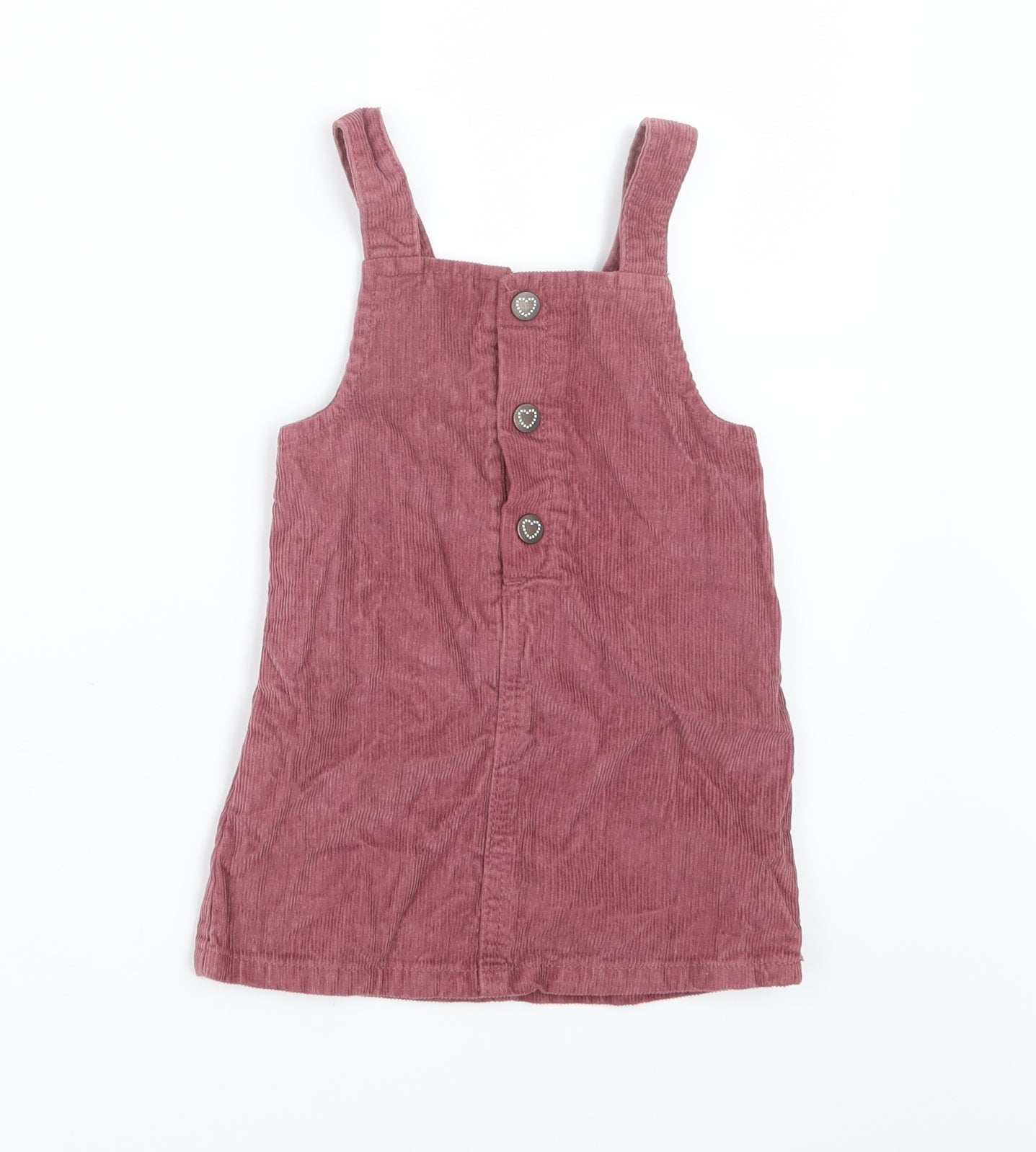 F&F Girls Pink  Velvet Pinafore/Dungaree Dress  Size 12-18 Months