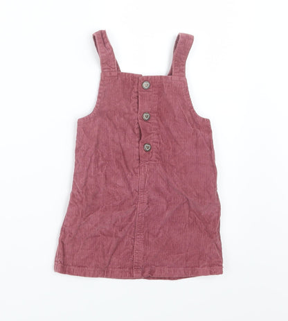 F&F Girls Pink  Velvet Pinafore/Dungaree Dress  Size 12-18 Months