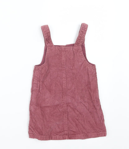 F&F Girls Pink  Velvet Pinafore/Dungaree Dress  Size 12-18 Months