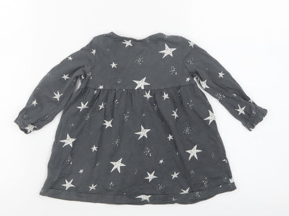 F&F Girls Grey Geometric  T-Shirt Dress  Size 6-9 Months  - Stars