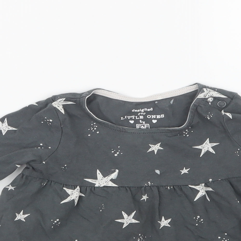 F&F Girls Grey Geometric  T-Shirt Dress  Size 6-9 Months  - Stars