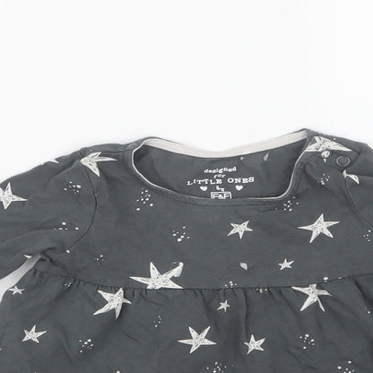 F&F Girls Grey Geometric  T-Shirt Dress  Size 6-9 Months  - Stars