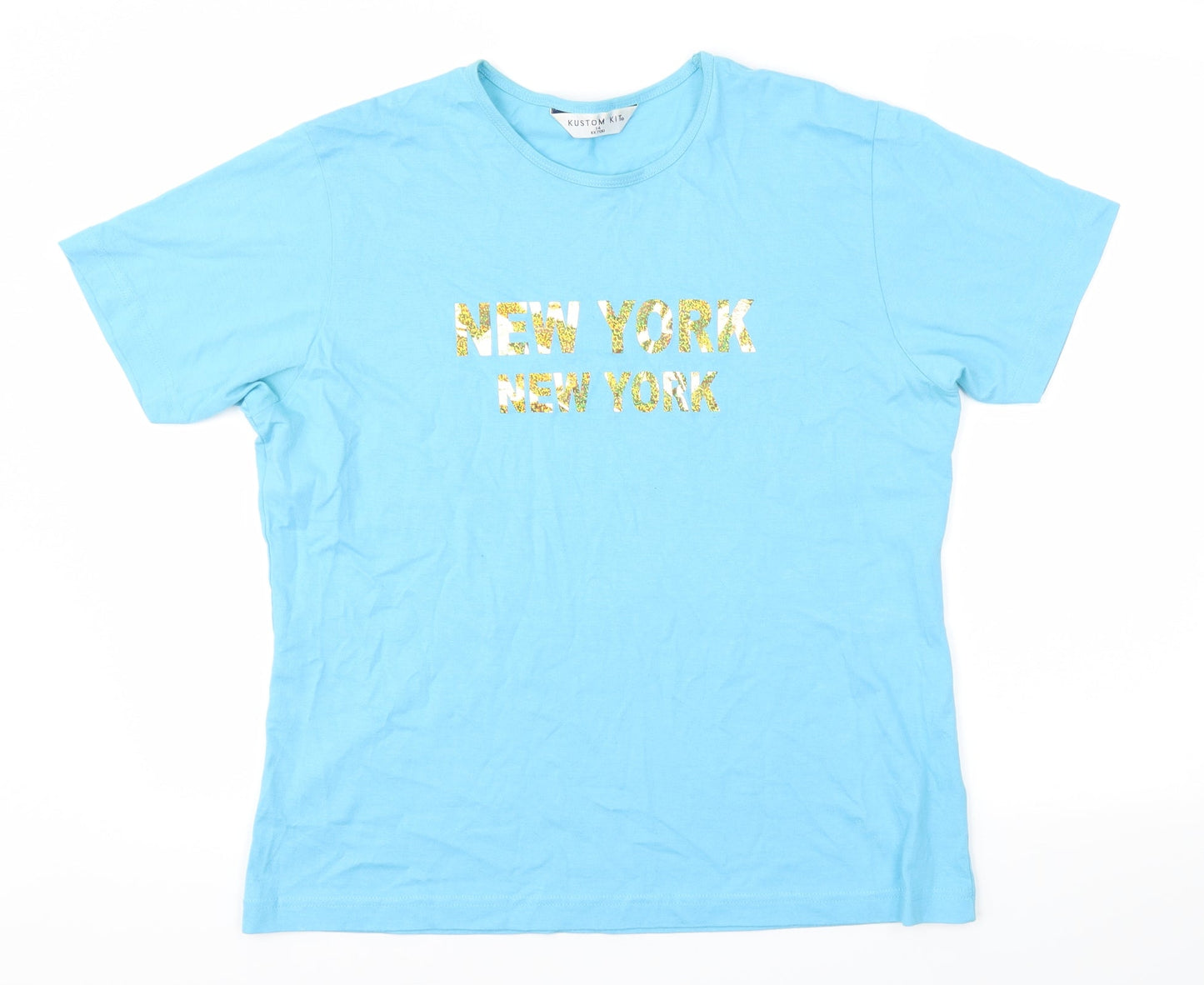 Womens UK Size 14 Kustom Kit Blue Basic T-Shirt