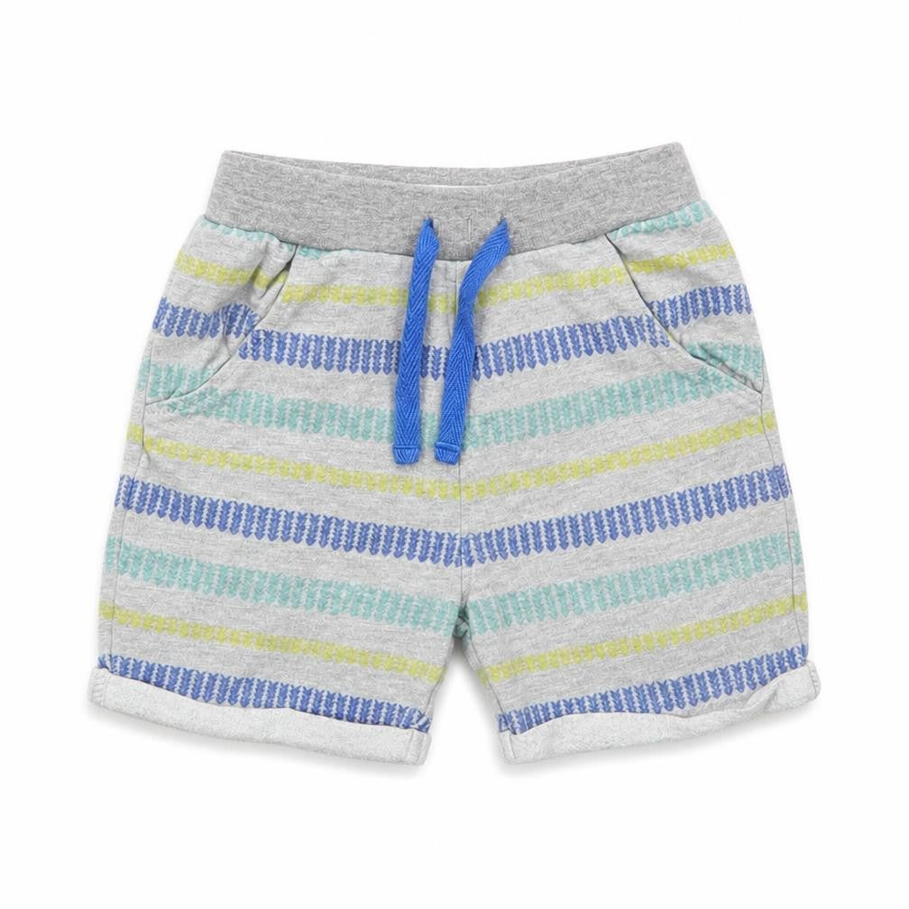 Front view of Ladybird boys’ grey striped capri trousers, size 9-12, months