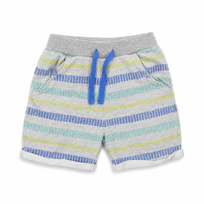 Front view of Ladybird boys’ grey striped capri trousers, size 9-12, months