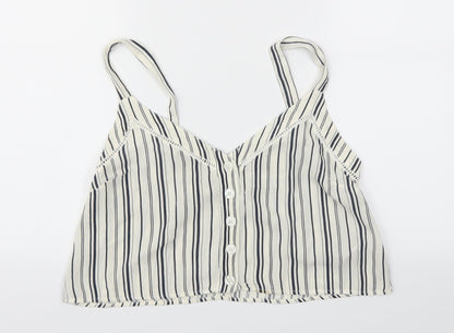 Miss Selfridge Womens Ivory Striped  Basic T-Shirt Size 10