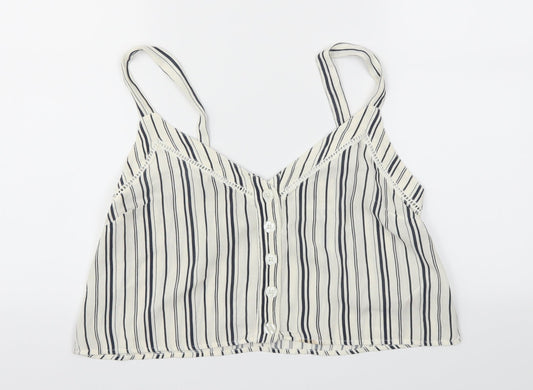 Miss Selfridge Womens Ivory Striped  Basic T-Shirt Size 10