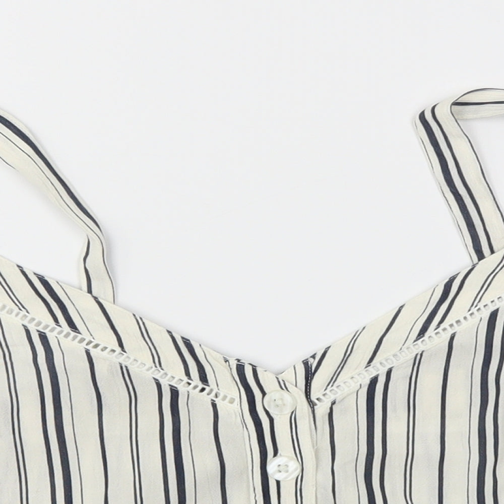 Miss Selfridge Womens Ivory Striped  Basic T-Shirt Size 10