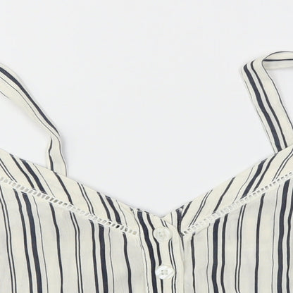 Miss Selfridge Womens Ivory Striped  Basic T-Shirt Size 10