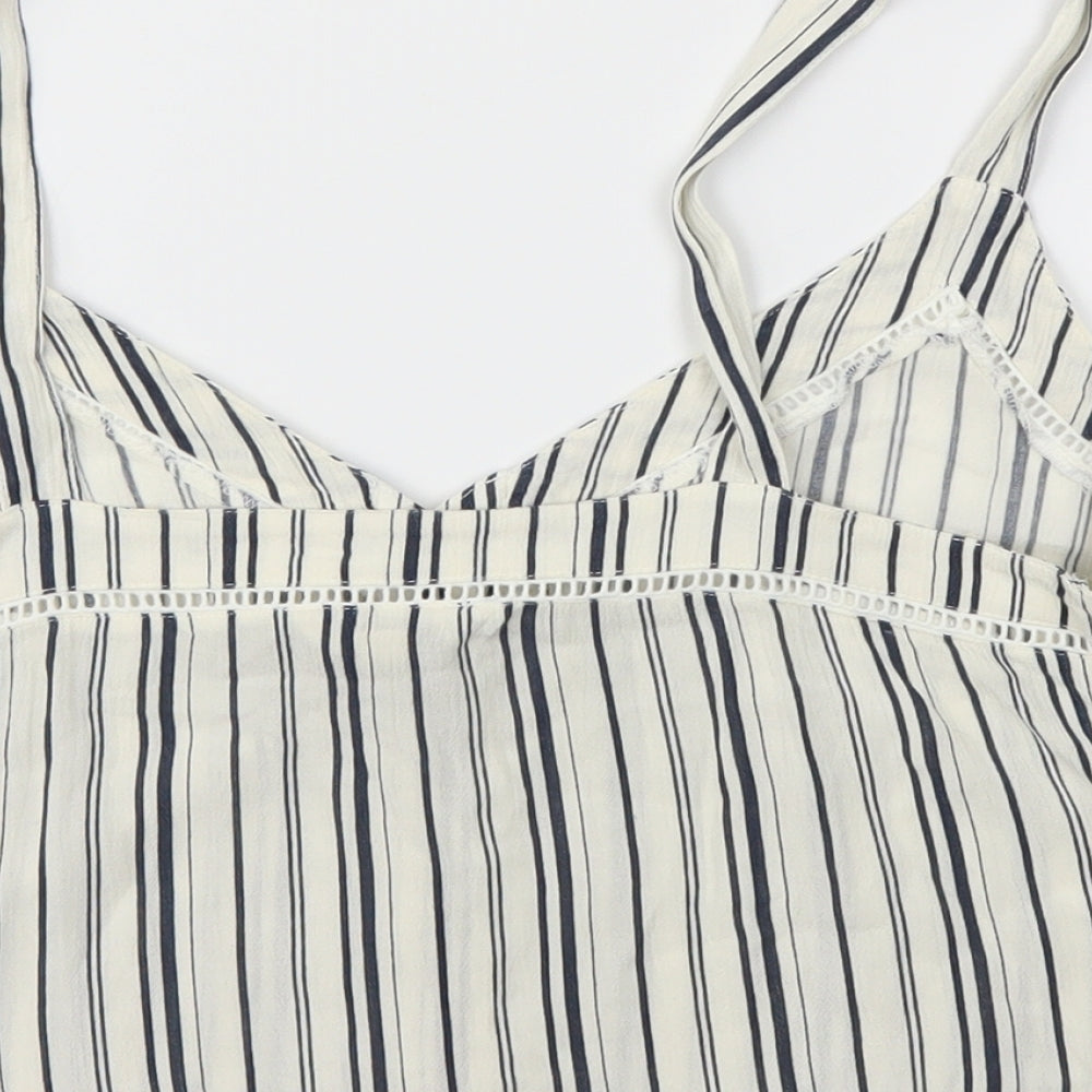 Miss Selfridge Womens Ivory Striped  Basic T-Shirt Size 10