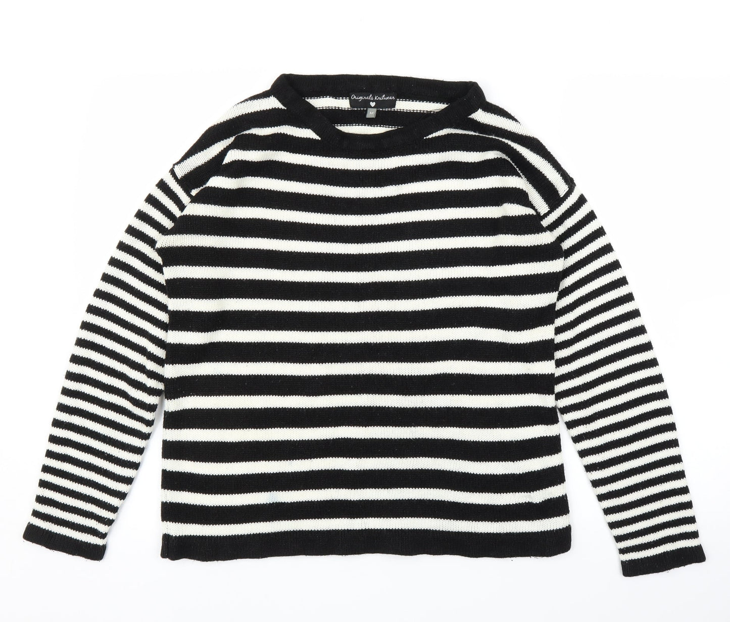 Original Knitwear Womens Black Striped  Pullover Jumper Size M