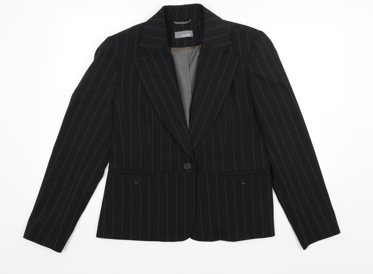 South Womens Black Striped  Jacket Blazer Size 16