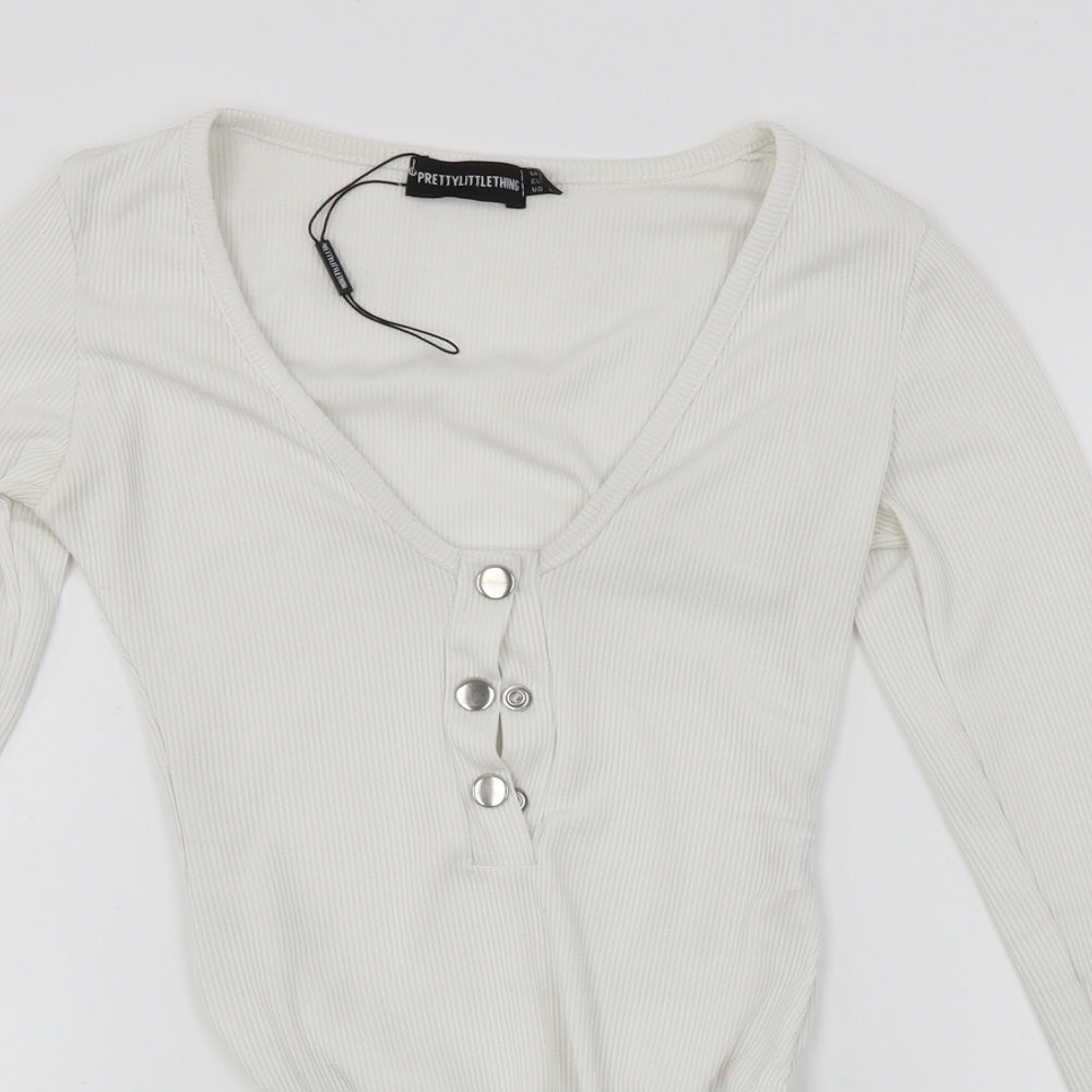 PRETTYLITTLETHING Womens White   Bodysuit One-Piece Size 4