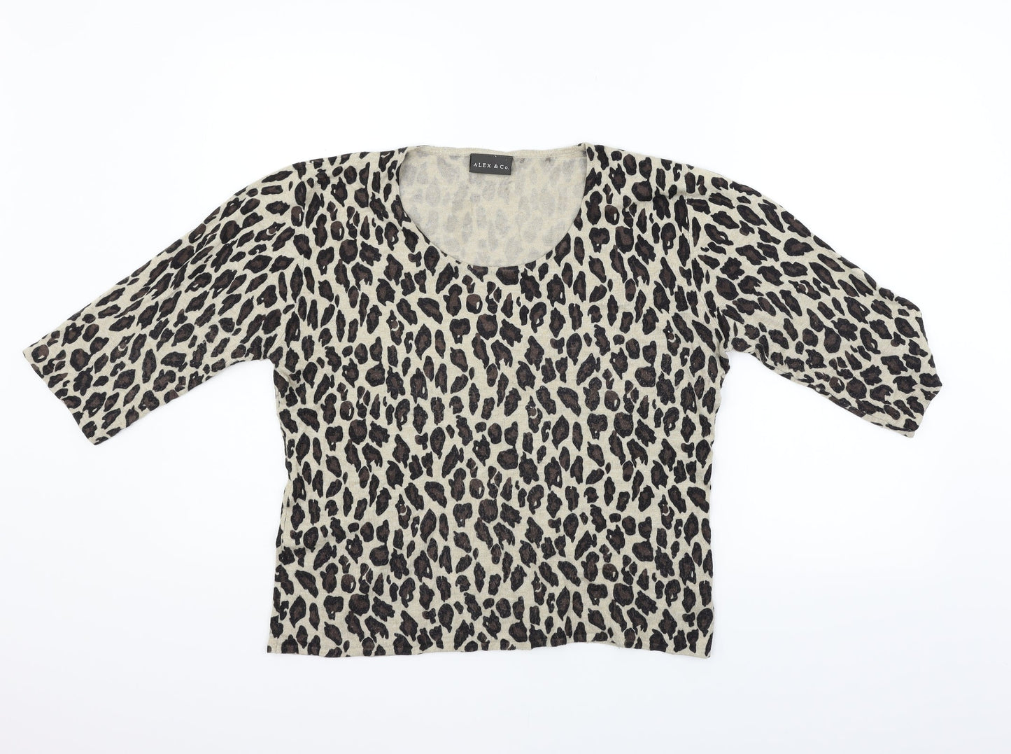 Alex & co Womens Beige Animal Print  Pullover Jumper Size 16
