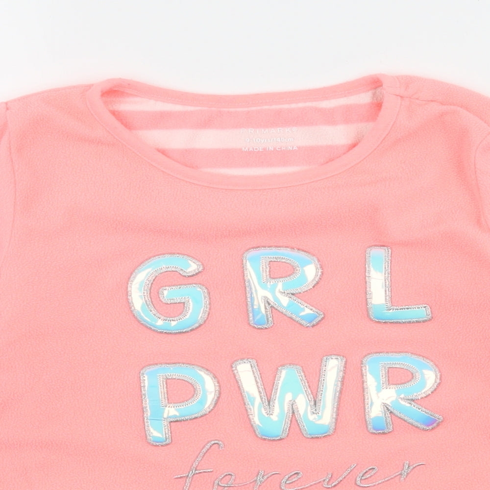Primark Girls Pink Geometric Fleece Top Pyjama Top Size 9-10 Years  - Girl Power