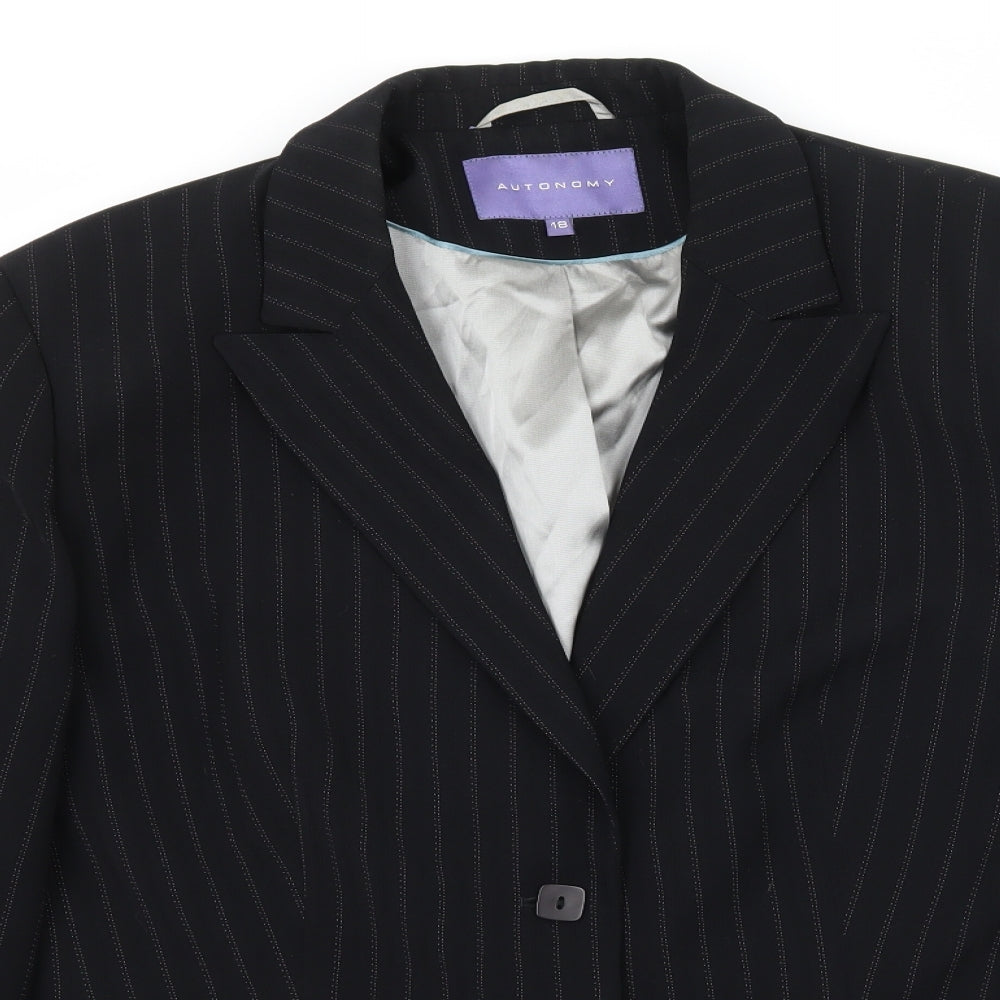 Autonomy Womens Black Striped  Jacket Suit Jacket Size 18