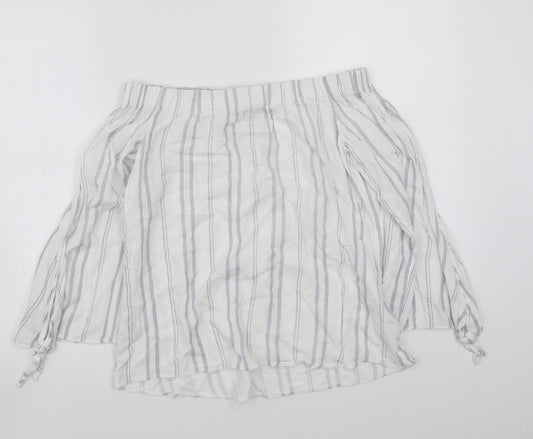 Papaya Womens White Striped  Basic Blouse Size S