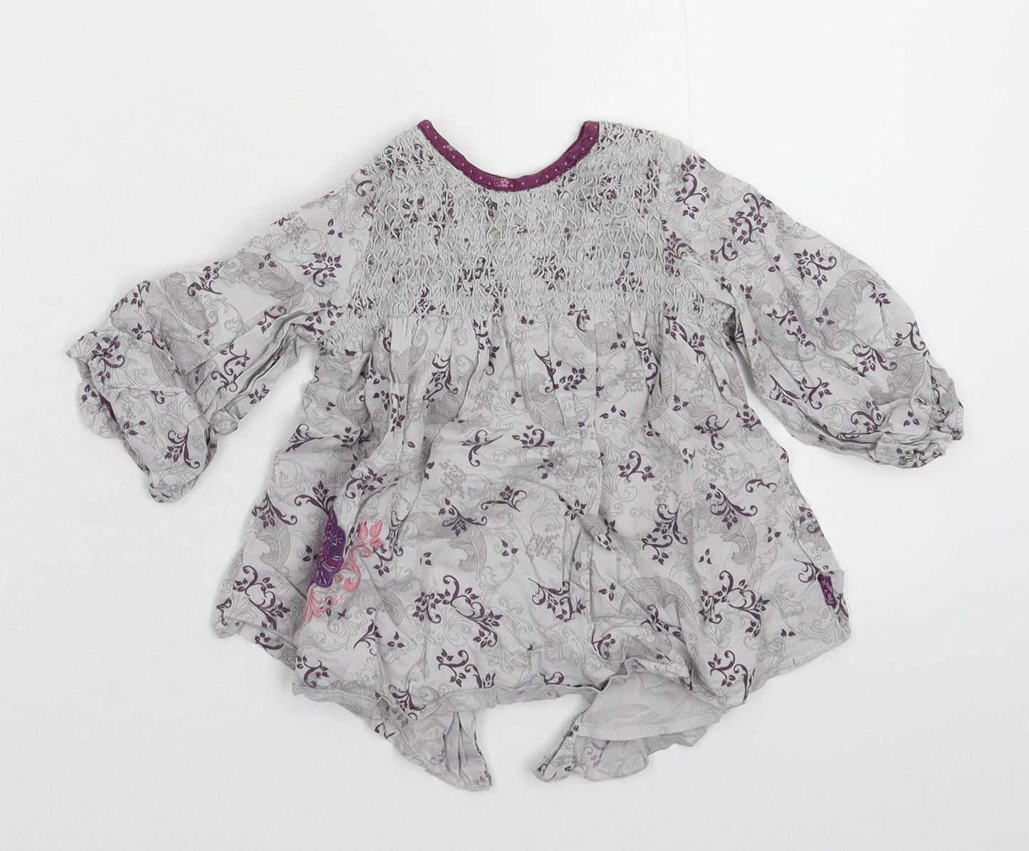 mamas & papas Girls Grey Floral  Shirt Dress  Size 3-6 Months
