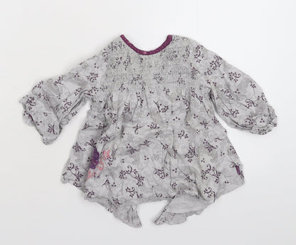 mamas & papas Girls Grey Floral  Shirt Dress  Size 3-6 Months