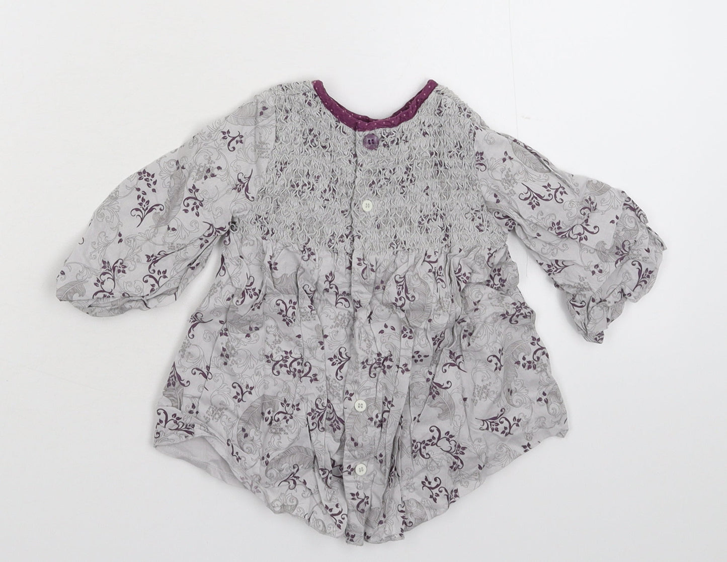 mamas & papas Girls Grey Floral  Shirt Dress  Size 3-6 Months
