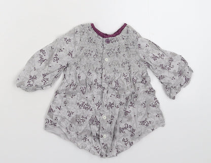 mamas & papas Girls Grey Floral  Shirt Dress  Size 3-6 Months