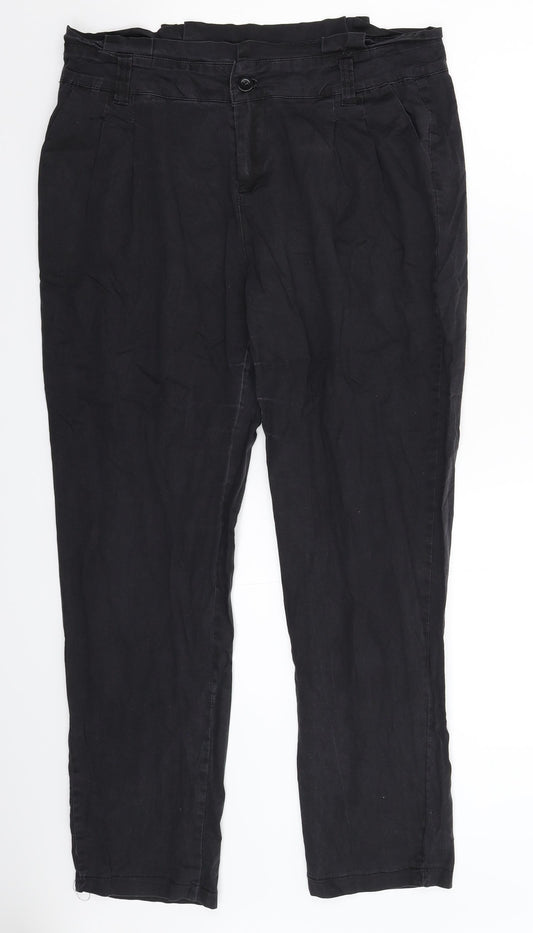 Womens UK Size 14 Internacionale Slim Fit Chino Black Trousers