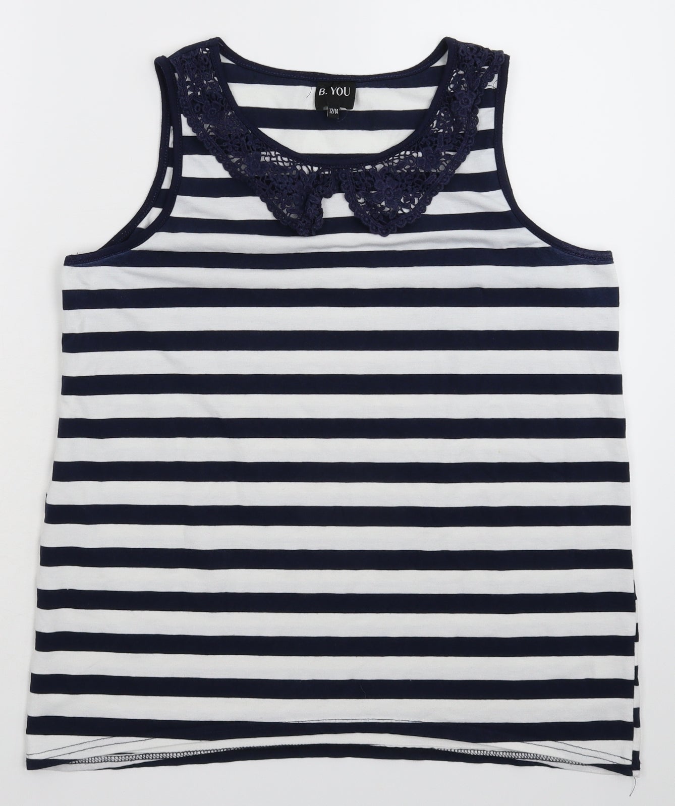 B You Womens Blue Striped  Basic Tank Size 14