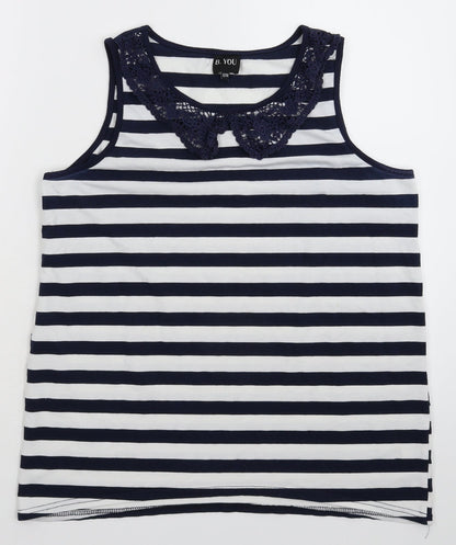 B You Womens Blue Striped  Basic Tank Size 14