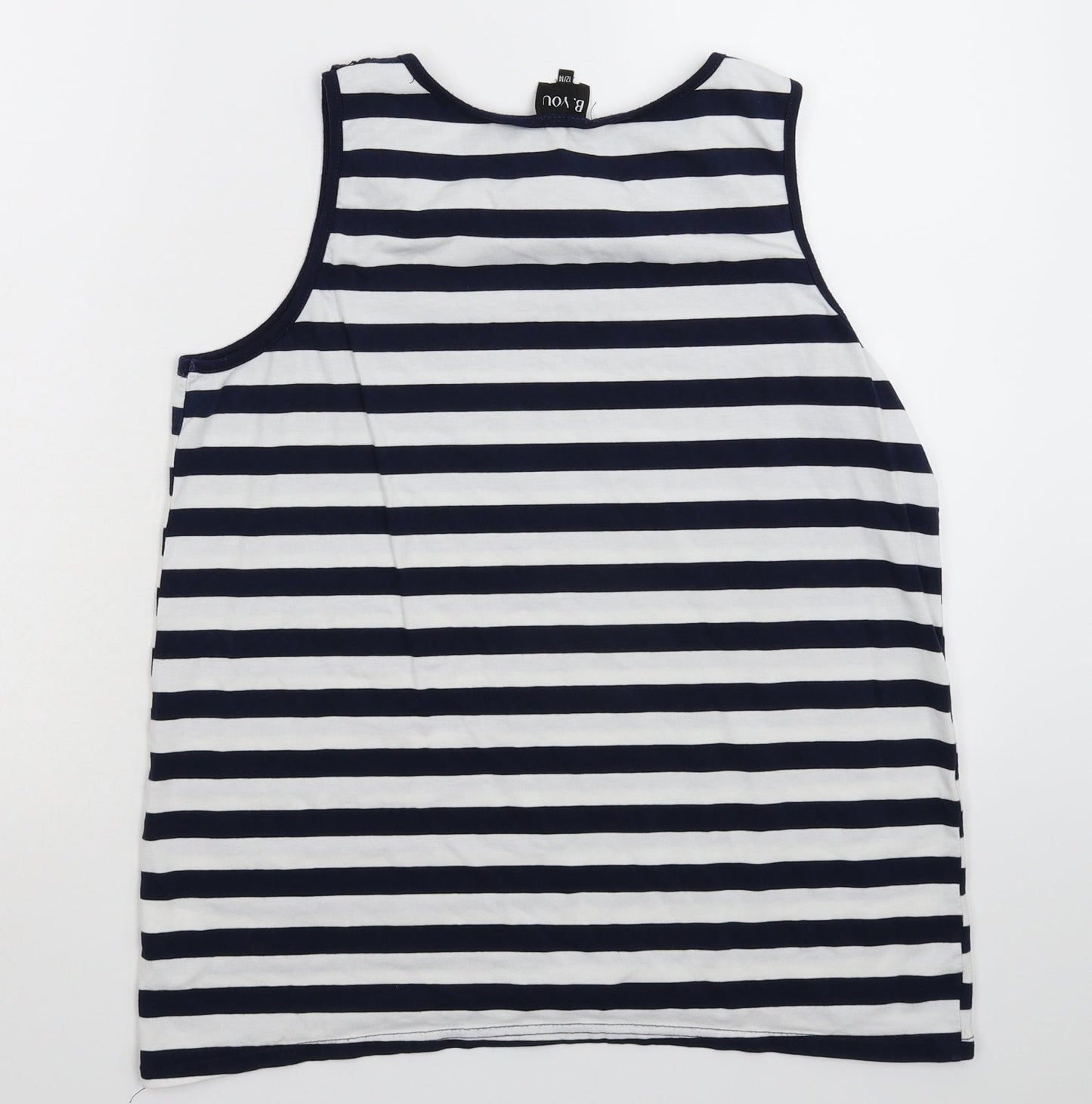 B You Womens Blue Striped  Basic Tank Size 14