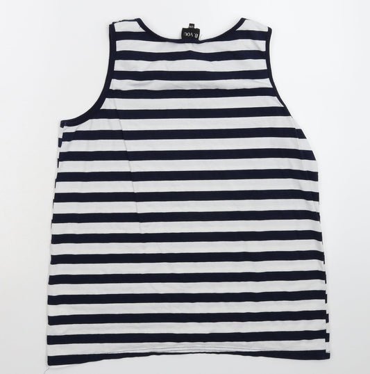 B You Womens Blue Striped  Basic Tank Size 14