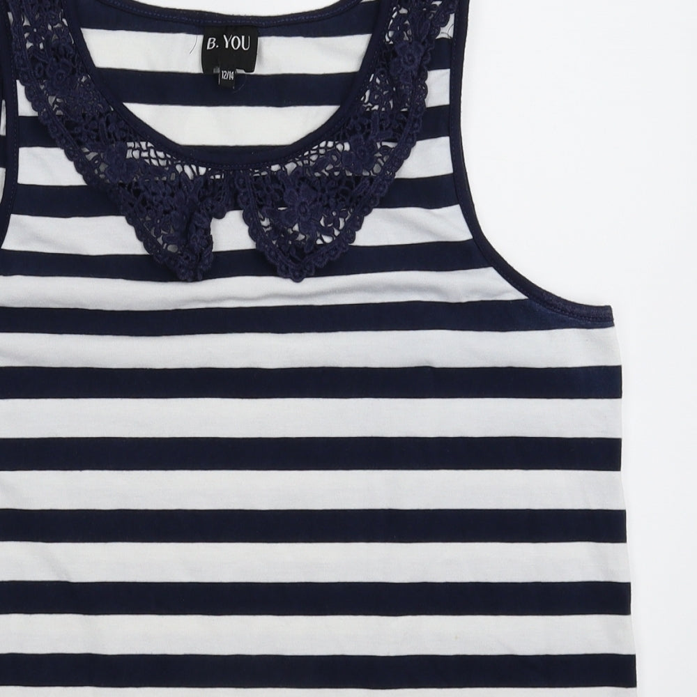 B You Womens Blue Striped  Basic Tank Size 14