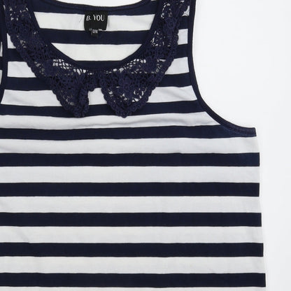 B You Womens Blue Striped  Basic Tank Size 14