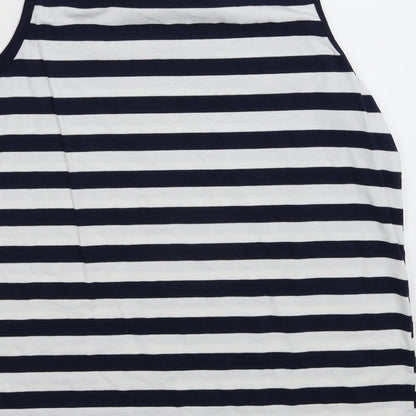 B You Womens Blue Striped  Basic Tank Size 14