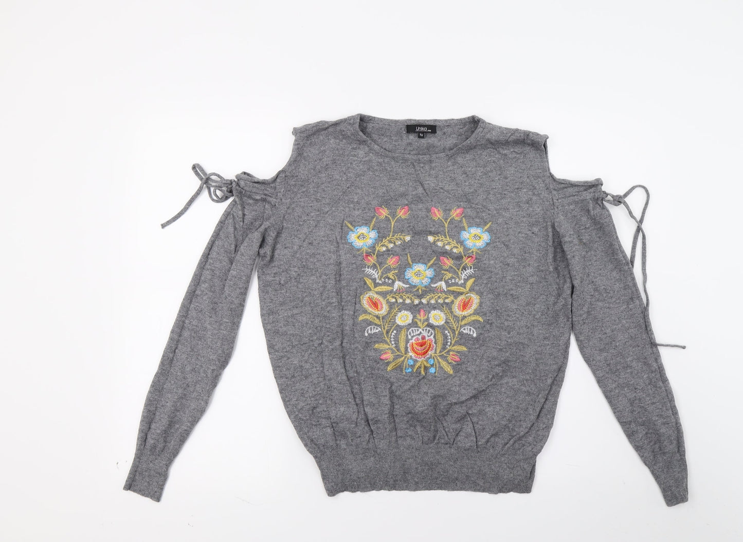 Unika Womens Grey Floral Knit Pullover Jumper Size M