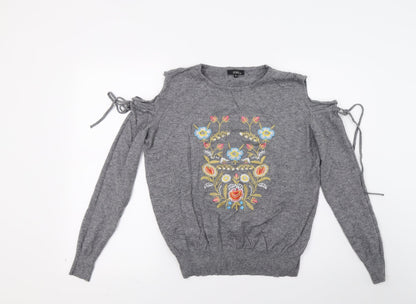 Unika Womens Grey Floral Knit Pullover Jumper Size M